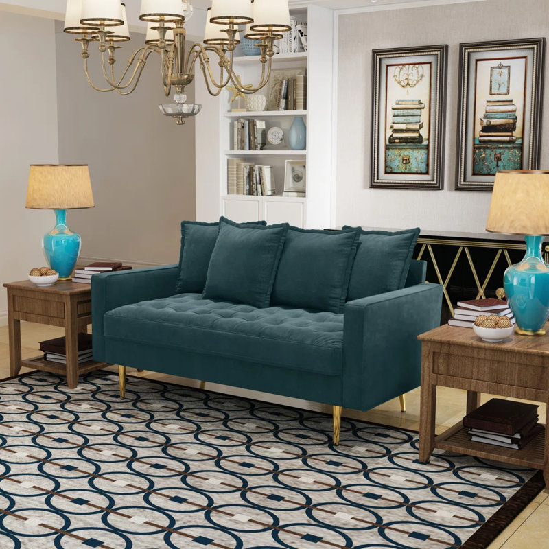 Madalinn 58'' Velvet Loveseat, Prussian Blue Velvet