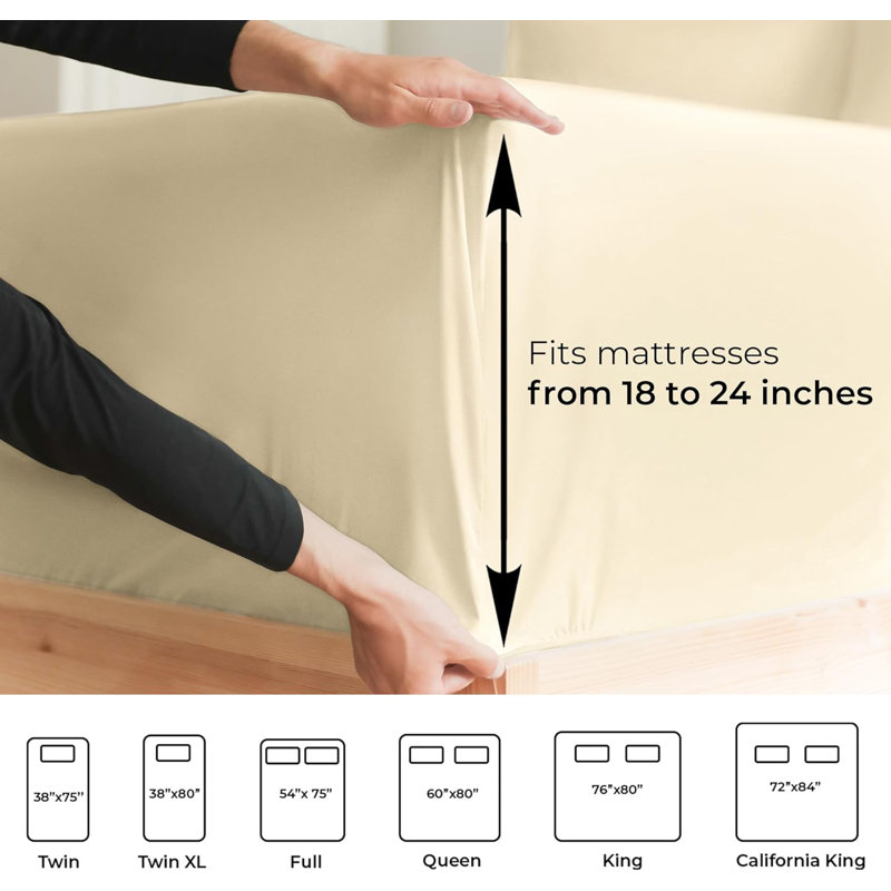 Extra Deep Pocket Sheet Set, Cooling & Breathable Bed Sheets, Soft Hotel Luxury Bedding, Fits 18–24 Inch Mattress, Off White