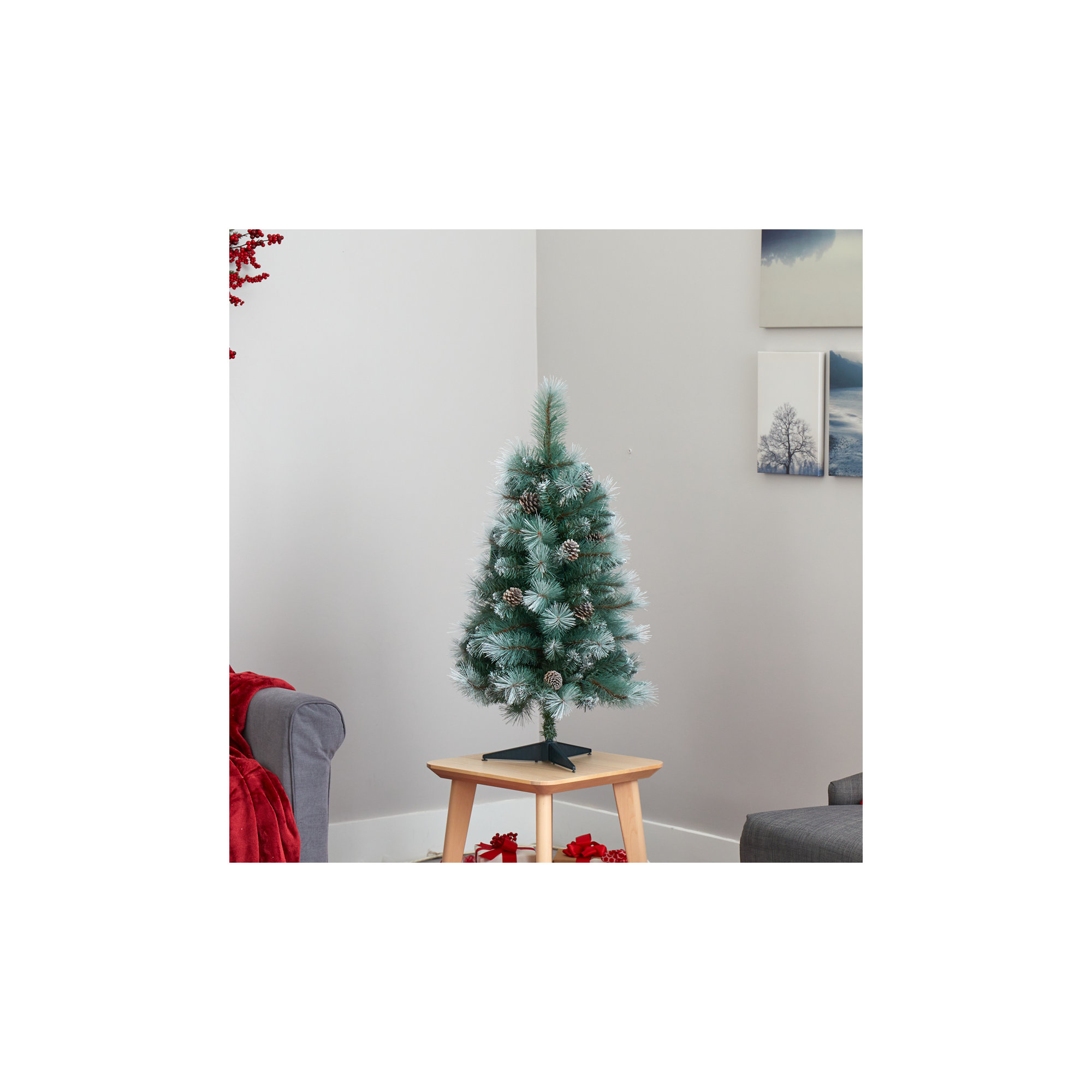 Lighted Artificial Pine Christmas Tree, 3' H