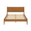 Grand lit plateforme de style Mid-Century moderne avec finition en chêne, bois massif et bois d'ingénierie, ensemble de lattes pour matelas, ensemble de sommier sans sommier, point focal pour la chambre à coucher