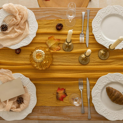 Chemin de table d'automne 6 pièces 6 pièces Golden Cheesecloth | For Thanksgiving Friendsgiving Wedding Bridal Shower Baby Shower Party de fiançailles 10 pi Boho rustique