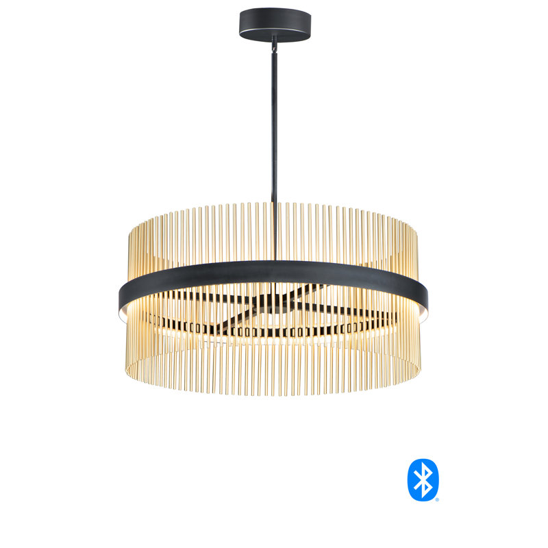 2 - Light Dimmable LED Geometric Chandelier, Black/Satin Brass