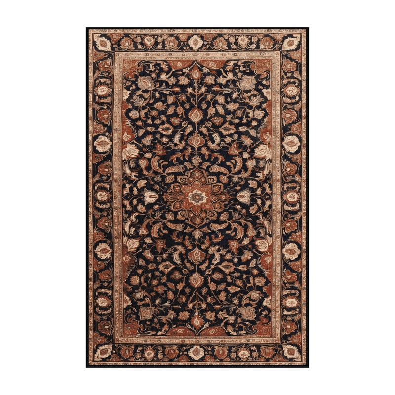 Tapis persan noir lavable à la machine, Rectangle 7 pi x 9 pi