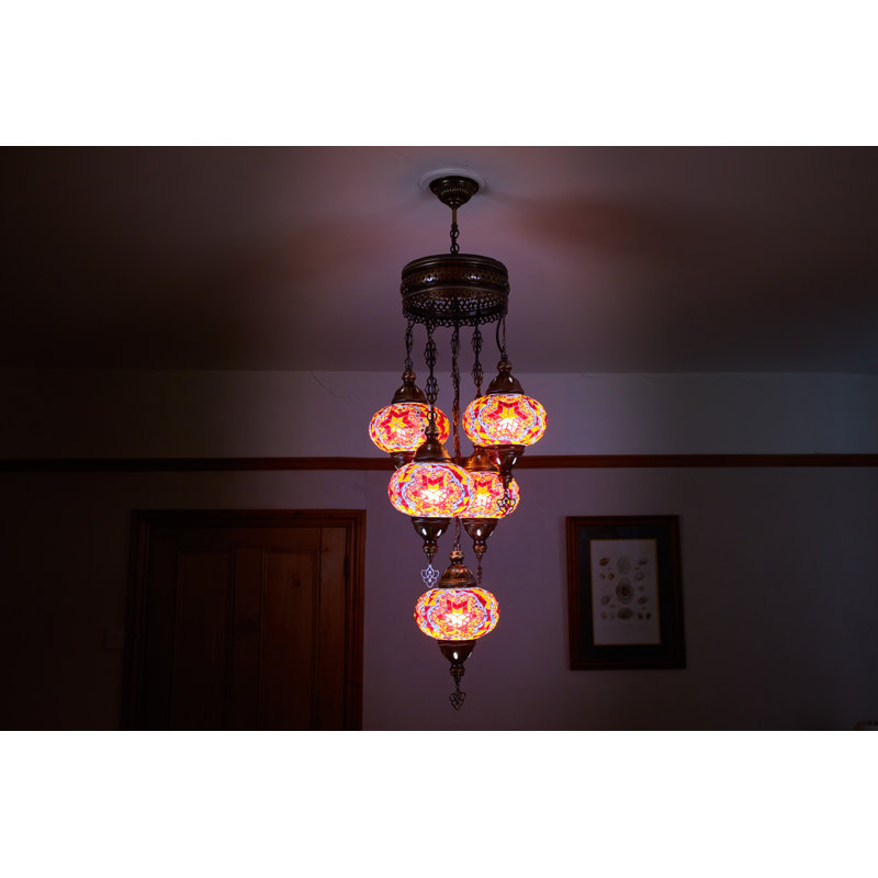 Karlie 5 - Light Bronze Cluster Pendant, Red/Orange