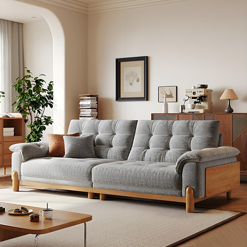 Causeuse 86,61 po en mélange de lin gris avec coussins décoratifs, H 37,8 po x l 86,61 po x P 39,37 po