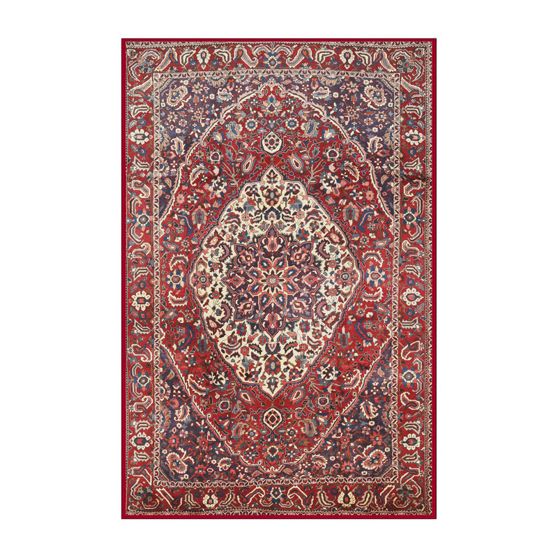 Tapis traditionnel rouge / beige / bleu, Rectangle 8 pi x 10 pi