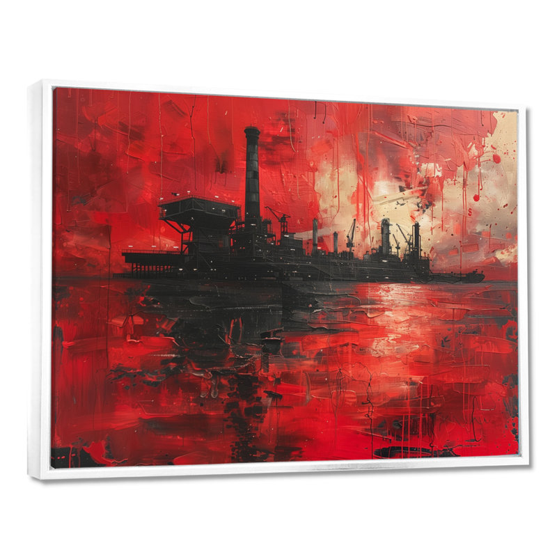 Red Black Petrochemical Pulse Oil Rig - Oil Rigs / Fields, art mural, Toile encadrée flottée blanche