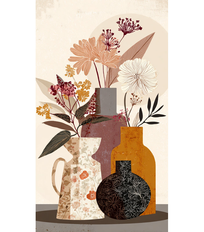 «Vintage Vessels» - Art mural sur toile Boho, H 35 po x l 20 po
