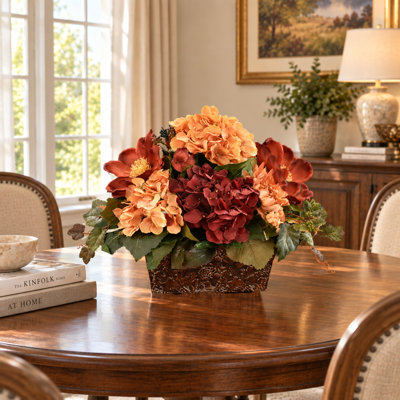 Faux Silk Hydrangea Arrangement in Planter