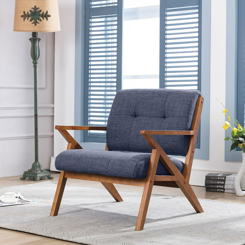 Fauteuil de chambre capitonné Drennen, Bleu
