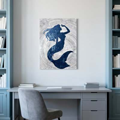 Mermaid Silhouette On Wood Grain Background Canvas Wrapped Wall Art Set Of 1