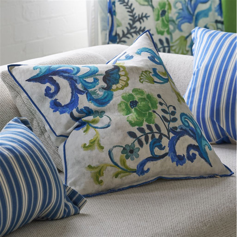 Osier Damasse Decorative Pillow, Cobalt
