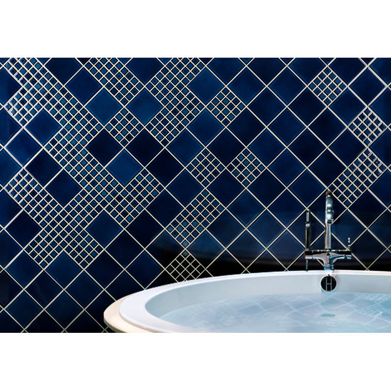 Biyusai 0.89" x 0.89" Ceramic Mosaic Wall Tile, Navy Blue, 1.85" W x 1.85" L