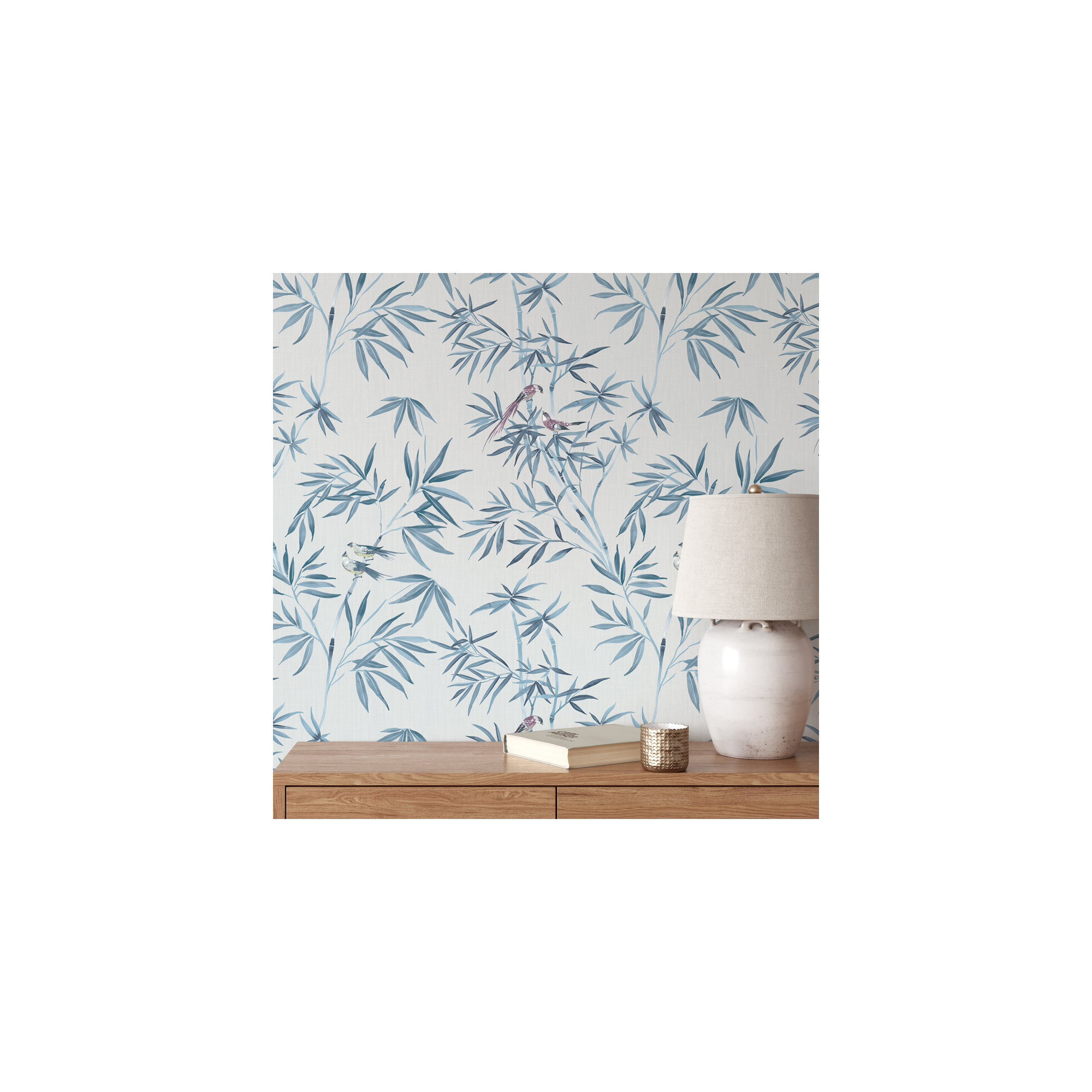 Bamboo Chinoiserie Peel and Stick Wallpaper, Mystic Blue