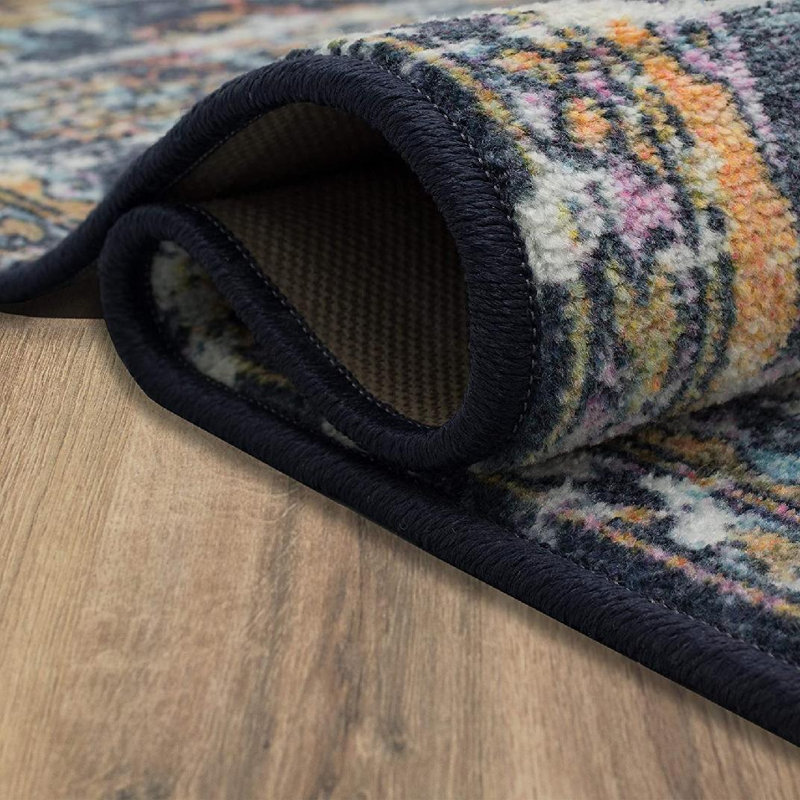 Tapis intérieur / extérieur en polyester tissé à la machine oriental bleu / gris, Tapis de couloir 2 pi x 8 pi