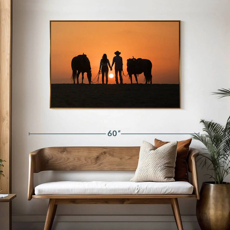 Couple de cowboys, 46 po x 31 po, Cadre flottant doré