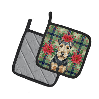 Paire de poignées Welsh Terrier Christmas Poinsettas