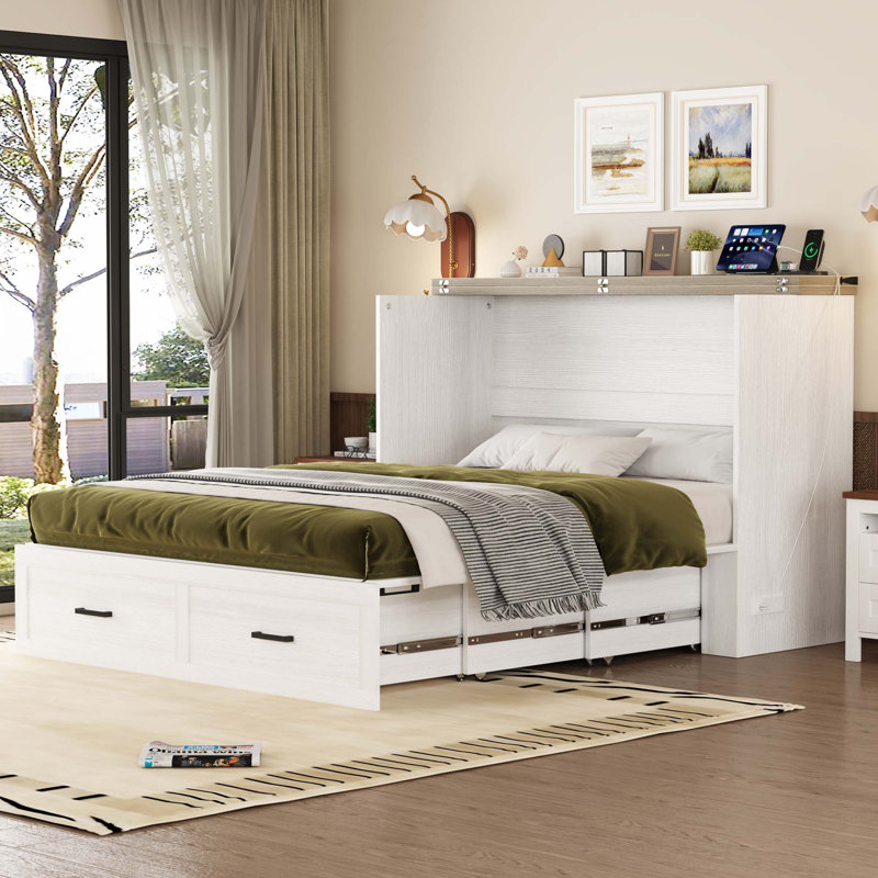 Armoire-lit escamotable pliable avec station de charge, Grand