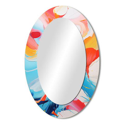 Blue An Pink Paint Storm I - Large Oval Wall Mirror On Metal
