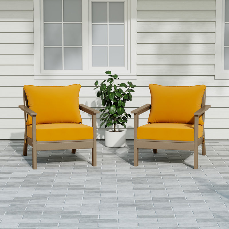 Deep Seating Chair With Cushions (Set Of 2), Yellow, Light Brown