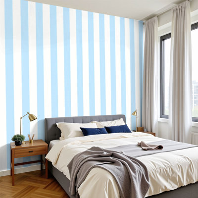 Papier peint adhésif à rayures bleues pâle et pastel H 100 po x l 144 po, papier peint amovible en PVC, adhésif mural pour chambre à coucher, bureau à domicile