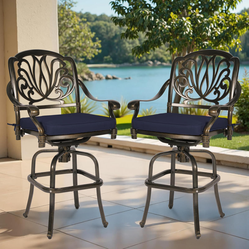 Tabouret de bar 45,8 po avec coussin, Bronze foncé, Marine