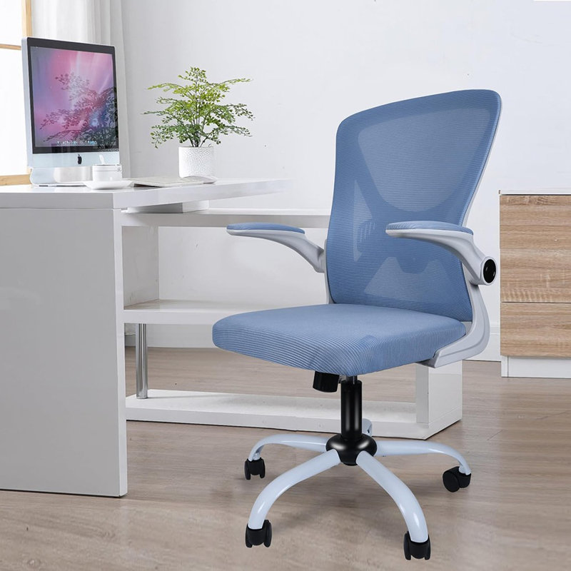 Chaise de bureau en maille respirante avec accoudoirs rabattables, chaise de bureau pivotante confortable pour bureau à domicile