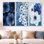 «Blooming Blue Symphony of Anemone at Night - Poppies», art mural encadré 3 pièces
