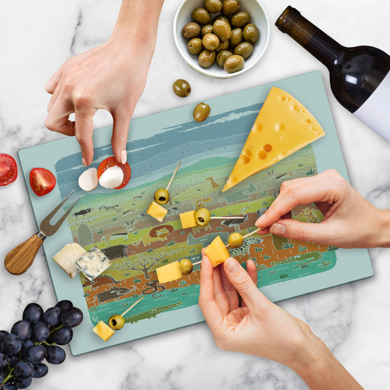 Ambesonne Cartoon Cutting Board Large Size Savannah Multicolor