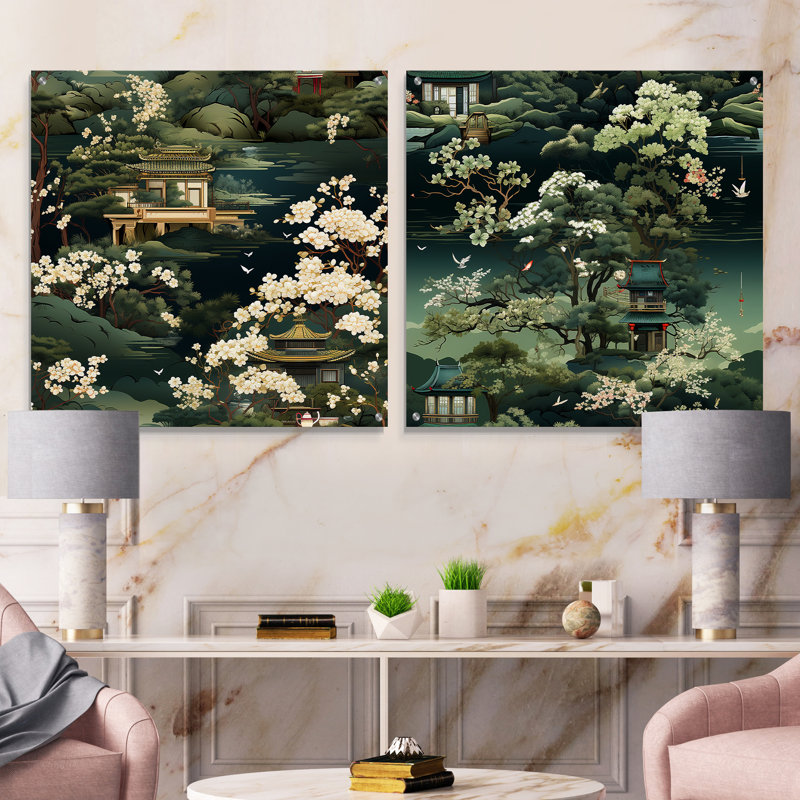 Tadley - Japon - ensemble de 2 verres muraux en acrylique, H 36 po x l 73 po