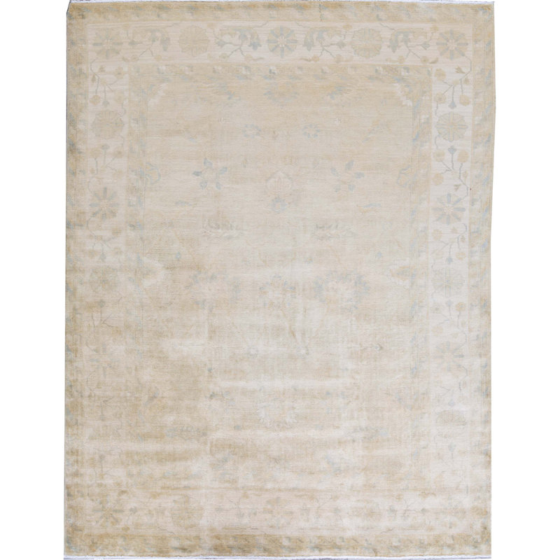 Tapis vert clair / ivoire noué à la main de haute qualité