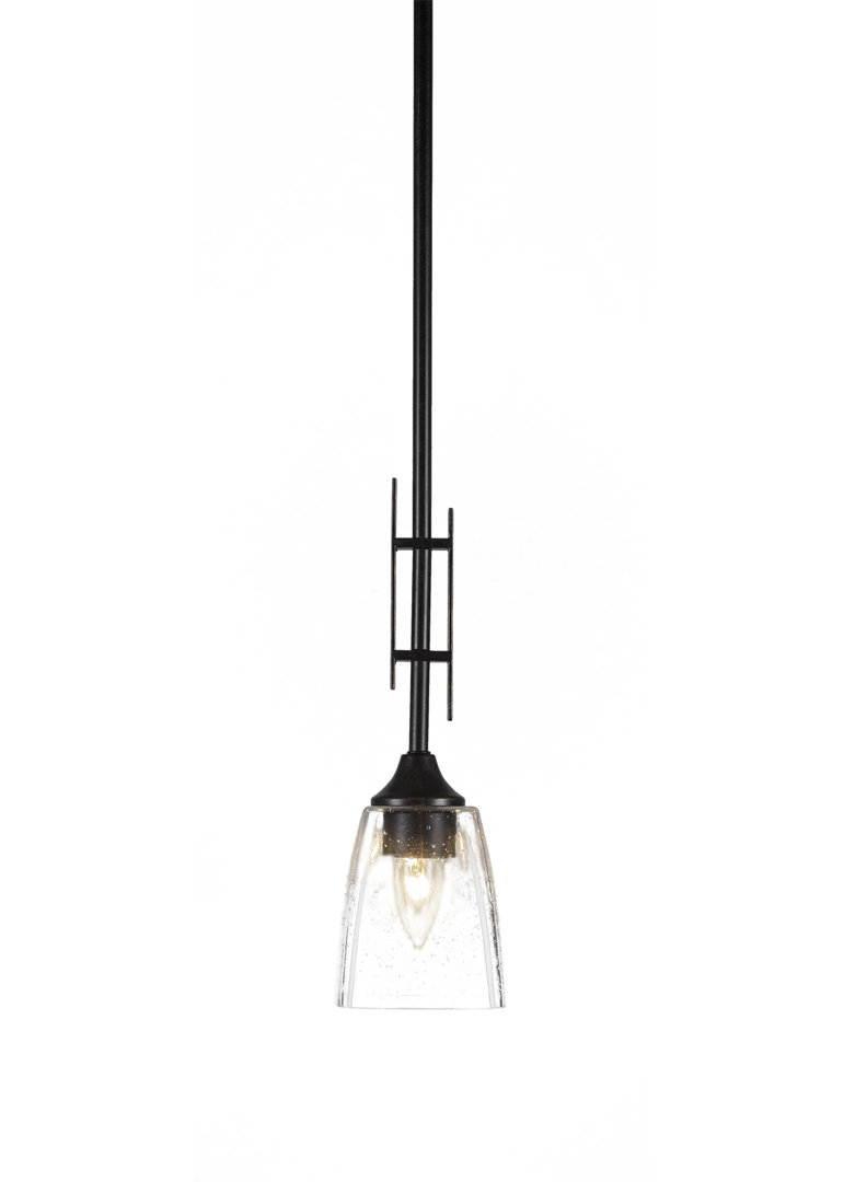 Uptowne Stem Hung Mini Pendant Shown In Dark Granite Finish With 4.5" Square Clear Bubble Glass 17 Stories