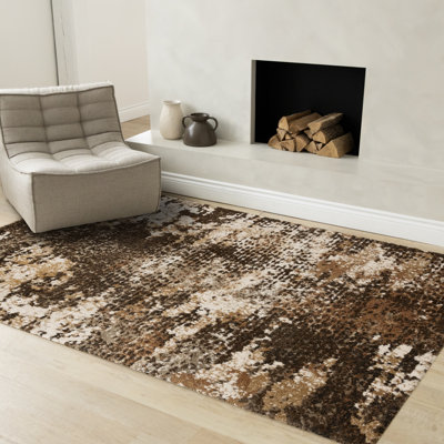 Soft Brown Abstract Stain Resistant Area Rug