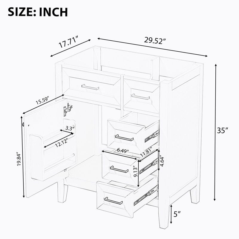 Base de meuble-lavabo simple 29,52 po seulement, Blanc