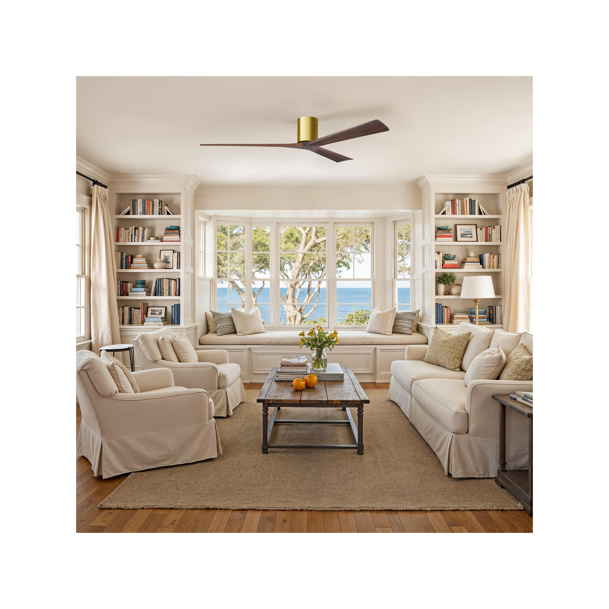 Olivier 3 Blade Ceiling Fan, 72", Walnut Tone, Brushed Brass