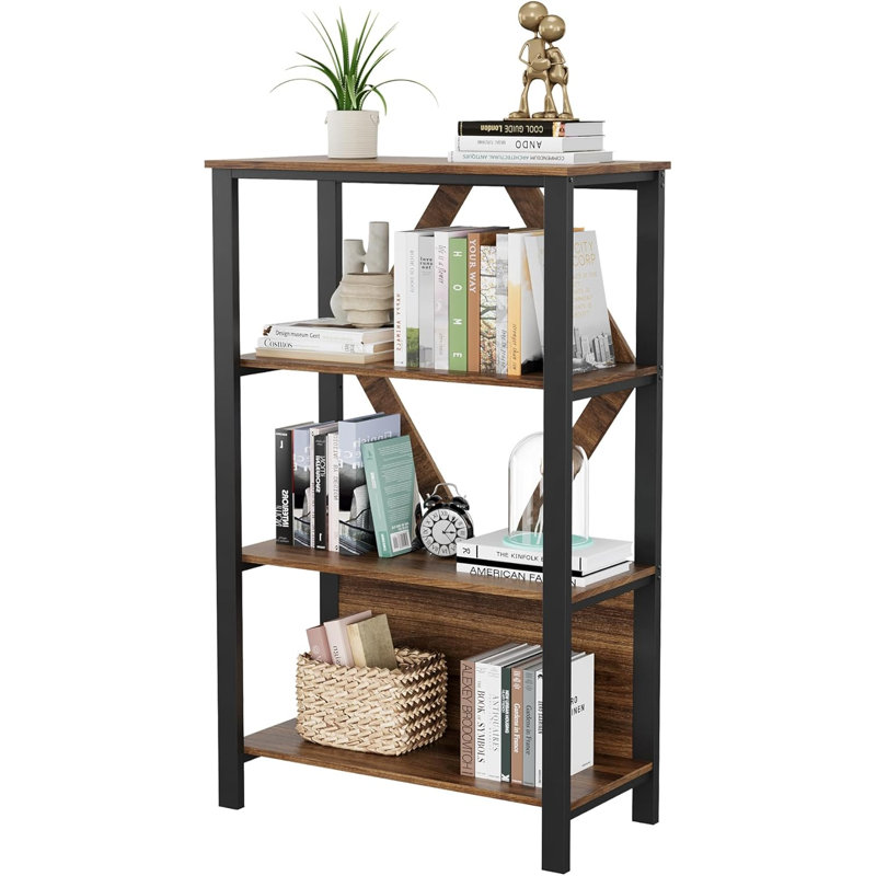 Floating Shelf Bookcase, (4 Shelves) 128cm. H x 80cm. W x 40cm. D, Brown/Black