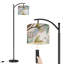 Lampe sur pied à arc avec abat-jour réglable, feuillage sauvage, toile encadrée, art moderne, bouquet de fleurs, vase sur pied brun, 3 températures, intensité variable, lampe sur pied avec interrupteur au pied