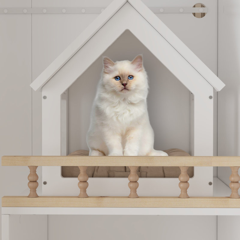 Multifunctional Cat Litter Box Enclosure With Cat Bed And Scratching Post And Light