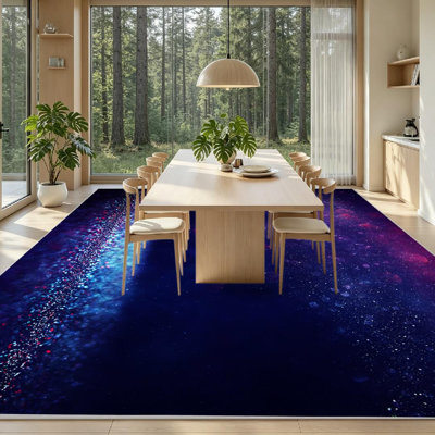 Tapis d'intérieur bleu lavable à la machine, à paillettes et motif lumineux vintage