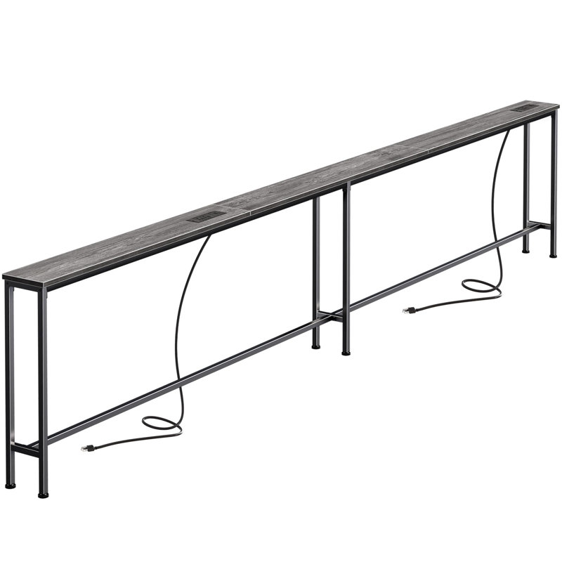 Extra-Long Narrow Console Table With Built-In Power Strips, USB-C Ports, And Storage For Behind Sofa, Entryway, And Small Spaces