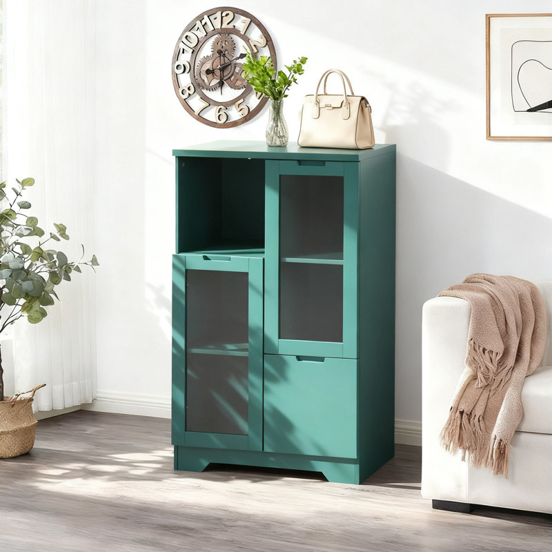 Buffet de rangement de style moderne avec tablettes réglables, tiroir et portes en verre pour la maison et le bureau, salle à manger