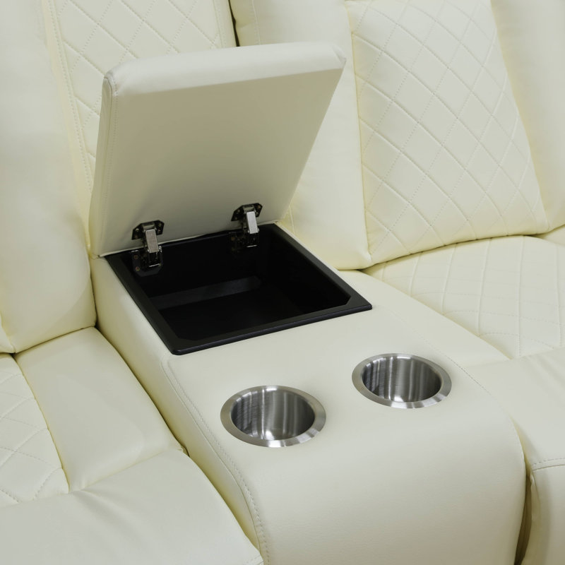 Regalia White Vegan Leather  Power Recliner Loveseat With LED Lights, Storage Console & USB Charging, White