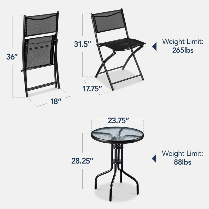 3-Piece Bistro Set, Black