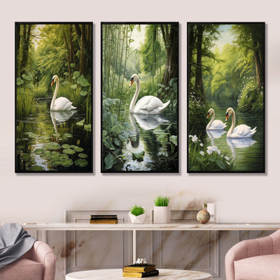 «Swans Refuge By The Lake», ensemble de 3 impressions sur toile Swans