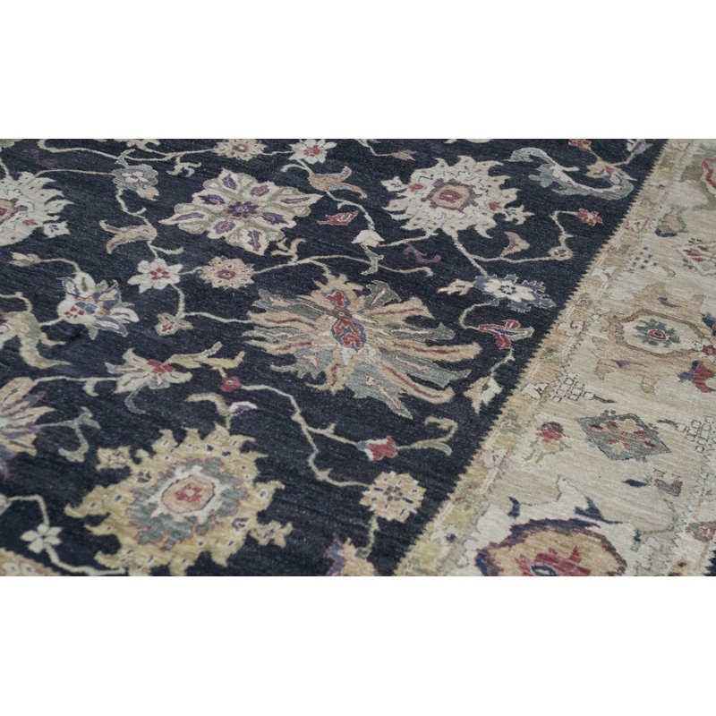 Tapis noir et beige de haute qualité noué à la main Ziegler