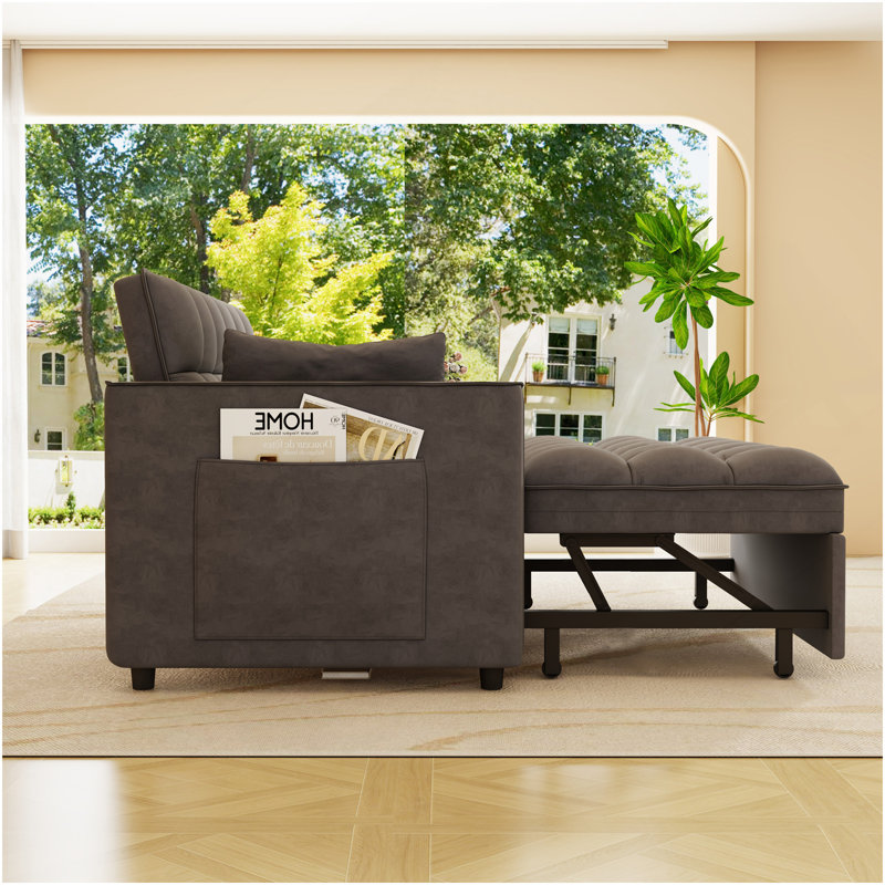 Sleeper Sofa Couch W/Pull Out Bed,  Modern Velvet Convertible Sleeper Sofa Bed, Small Love Seat Sofa Bed W/Pillows & Side Pockets For Small Space, Living Room, Apartment,Dark Gray