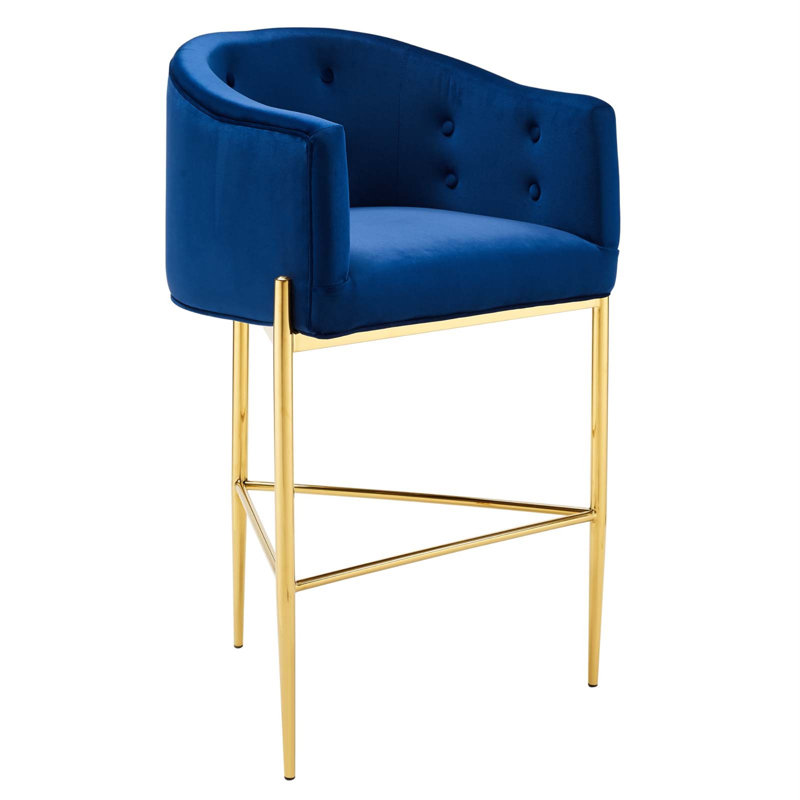 Savour Tufted Performance Velvet Bar Stool, Pink, Bar Stool (29” Seat Height)
