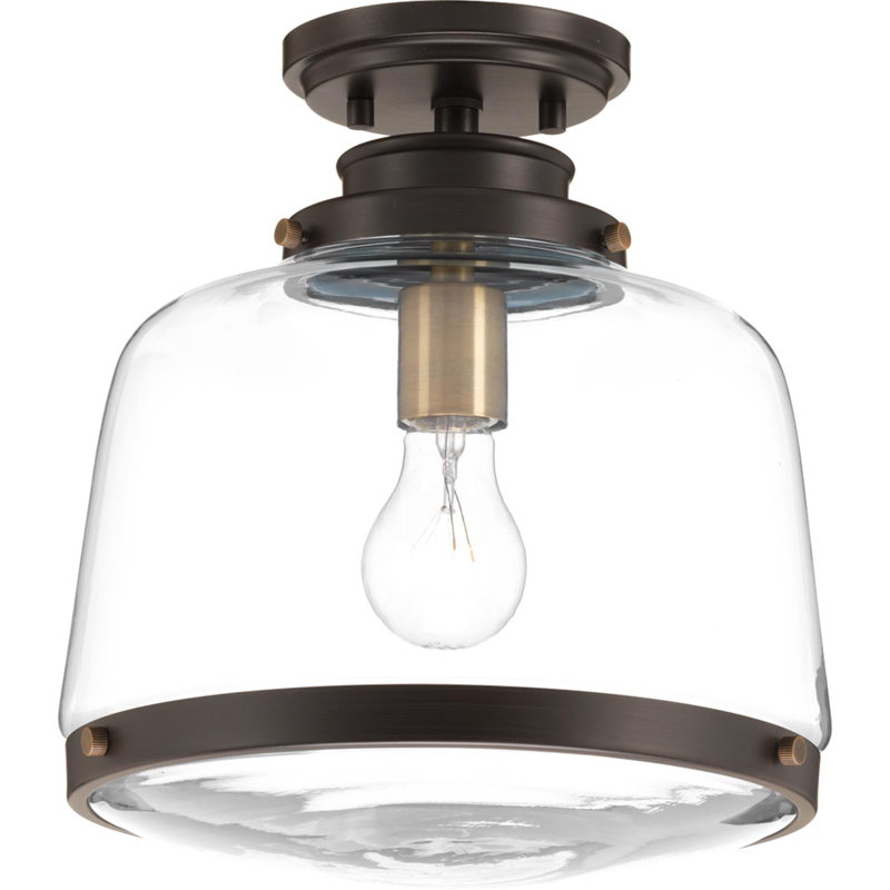 Lupe Glass Semi Flush Mount, Antique Bronze