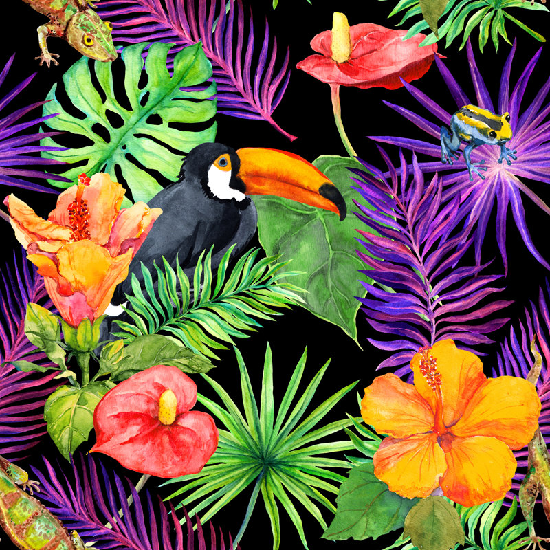 Tropical Leaves by Oxana Litvinova - Wrapped Canvas Print, 76cm H x 76cm W x 3.8cm D