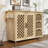 53.2"W 3D Woven Checkerboard Pattern Design Kitchen Island With Drop Leaf, Rolling Kitchen Island On Wheels With Internal Storage Rack, Power Outlet, Kitchen Cart With 3 Drawers 2 Cabinets, Nature